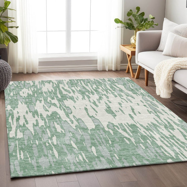 HomeRoots 10' X 14' Sage and Ivory Abstract Area Rug – Washable, UV-Protected, Stain-Resistant for Family Spaces 675198