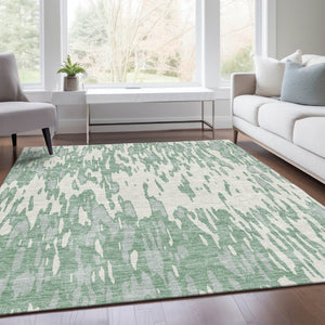 HomeRoots 10' X 14' Sage and Ivory Abstract Area Rug – Washable, UV-Protected, Stain-Resistant for Family Spaces 675198
