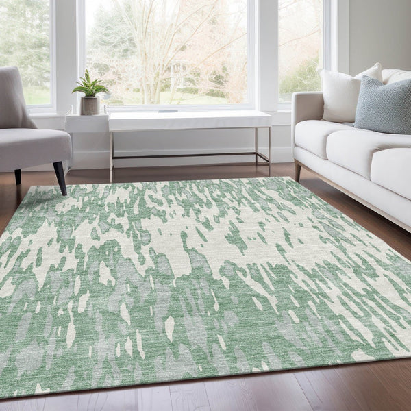 HomeRoots 10' X 14' Sage and Ivory Abstract Area Rug – Washable, UV-Protected, Stain-Resistant for Family Spaces 675198