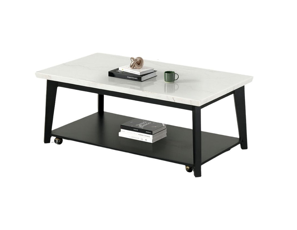 English Elm Contemporary 3-Piece Table Set With Marble Tops, Open Storage, And Stylish Black-White Finish B2741S00645