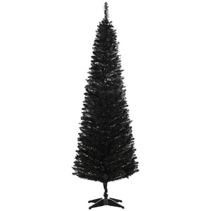 English Elm Homcom Slim Black Pencil Christmas Tree 6ft Artificial with 390 Branch Tips Unlit W2225P229803