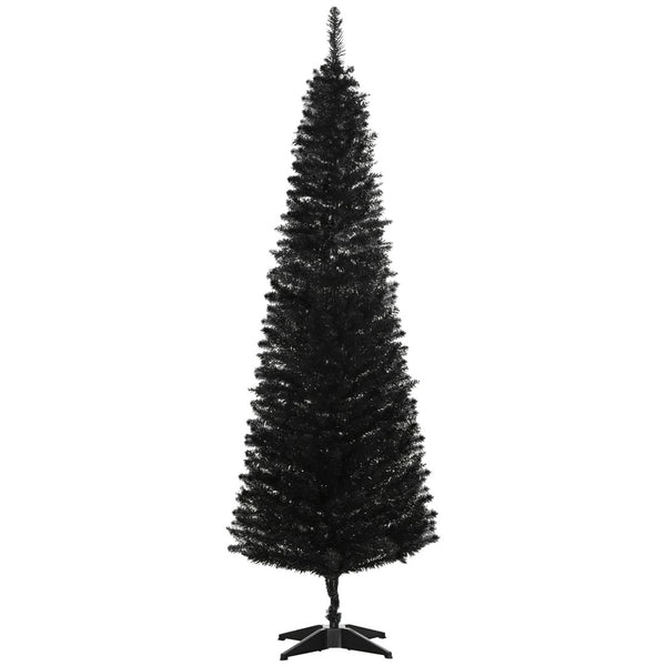 English Elm Homcom Slim Black Pencil Christmas Tree 6ft Artificial with 390 Branch Tips Unlit W2225P229803