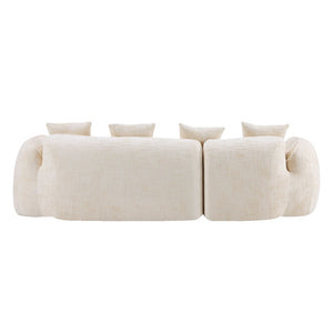 English Elm Beige Chenille L-shaped Sectional Sofa with Chaise Deep Seating and Curved Armrests Beige W3612S00017