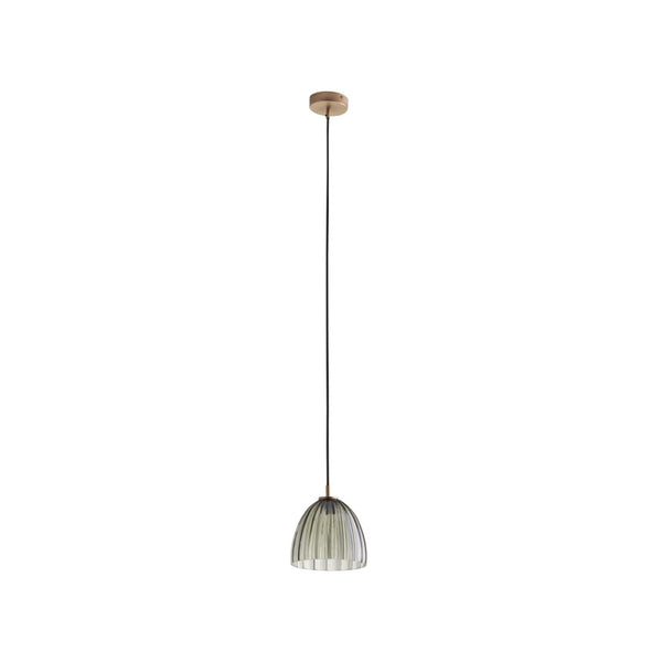 Wildwood Caterina Hand-Blown Aubergine Pendant Light With Fluted Dome And Antique Brass Accent For Dining Spaces Black 67520