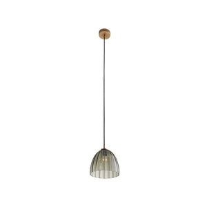 Wildwood Caterina Hand-Blown Aubergine Pendant Light With Fluted Dome And Antique Brass Accent For Dining Spaces Black 67520