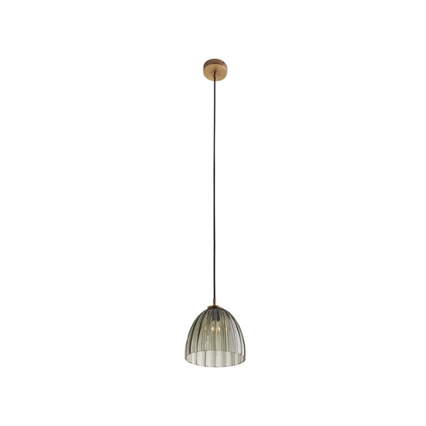 Wildwood Caterina Hand-Blown Aubergine Pendant Light With Fluted Dome And Antique Brass Accent For Dining Spaces Black 67520