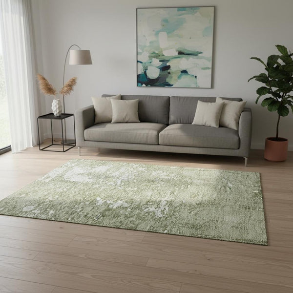 HomeRoots 5' X 8' Artichoke Green & Ivory Abstract Washable Area Rug - Durable, UV Protected, Family-Friendly Design 675200
