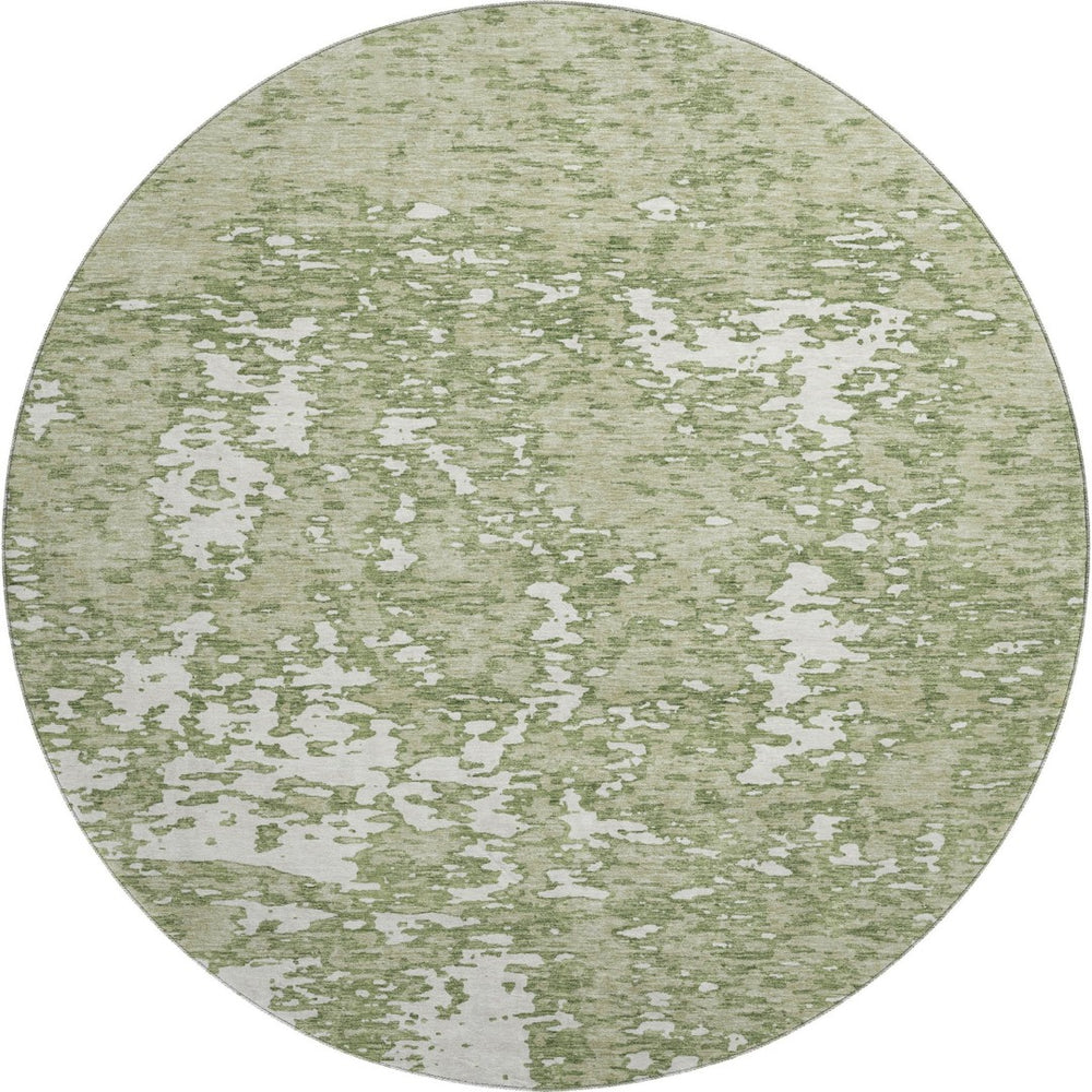HomeRoots 8' Stylish Artichoke Green & Ivory Washable Round Rug with UV Protection for Modern Spaces 675201