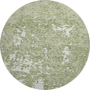 HomeRoots 8' Stylish Artichoke Green & Ivory Washable Round Rug with UV Protection for Modern Spaces 675201