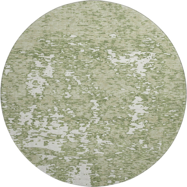 HomeRoots 8' Stylish Artichoke Green & Ivory Washable Round Rug with UV Protection for Modern Spaces 675201
