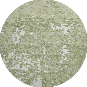 HomeRoots 8' Stylish Artichoke Green & Ivory Washable Round Rug with UV Protection for Modern Spaces 675201