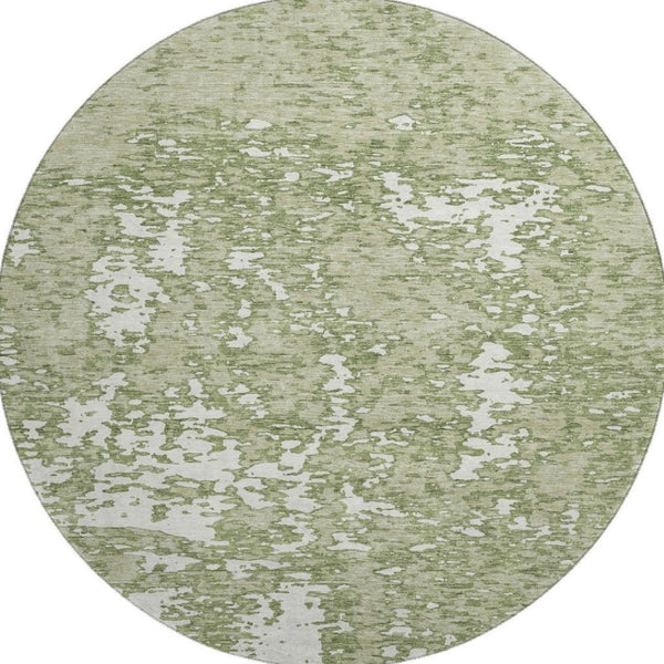 HomeRoots 8' Stylish Artichoke Green & Ivory Washable Round Rug with UV Protection for Modern Spaces 675201