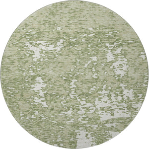 HomeRoots 8' Stylish Artichoke Green & Ivory Washable Round Rug with UV Protection for Modern Spaces 675201