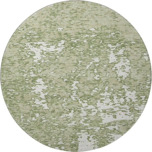 HomeRoots 8' Stylish Artichoke Green & Ivory Washable Round Rug with UV Protection for Modern Spaces 675201
