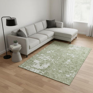 HomeRoots 8' X 10' Artichoke Green & Ivory Abstract Washable Area Rug – UV Protected, Durable & Stylish Design 675202