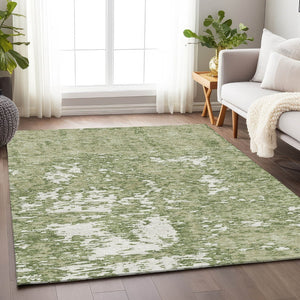 HomeRoots 8' X 10' Artichoke Green & Ivory Abstract Washable Area Rug – UV Protected, Durable & Stylish Design 675202
