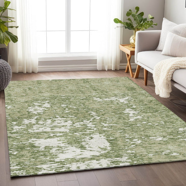HomeRoots 8' X 10' Artichoke Green & Ivory Abstract Washable Area Rug – UV Protected, Durable & Stylish Design 675202