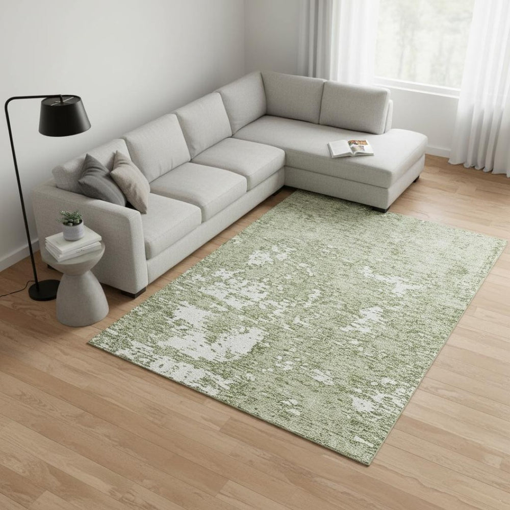 HomeRoots 9' X 12' Stylish Artichoke Green & Ivory Abstract Washable Area Rug with UV Protection & Durability 675203