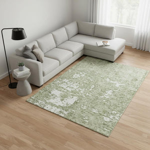 HomeRoots 9' X 12' Stylish Artichoke Green & Ivory Abstract Washable Area Rug with UV Protection & Durability 675203