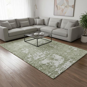 HomeRoots 10' X 14' Artichoke Green & Ivory Abstract Washable Area Rug with UV Protection for Modern Spaces 675204