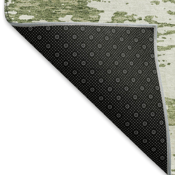 HomeRoots 10' X 14' Artichoke Green & Ivory Abstract Washable Area Rug with UV Protection for Modern Spaces 675204