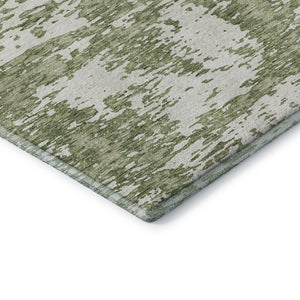HomeRoots 10' X 14' Artichoke Green & Ivory Abstract Washable Area Rug with UV Protection for Modern Spaces 675204