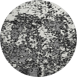 HomeRoots 8' Black And Ivory Abstract Round Rug - Washable, UV Protected, Stain Resistant for Modern Homes 675207