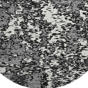 HomeRoots 8' Black And Ivory Abstract Round Rug - Washable, UV Protected, Stain Resistant for Modern Homes 675207