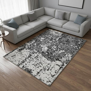 HomeRoots 8' X 10' Black And Ivory Abstract Washable Area Rug - Durable, Stylish, UV Protected for High-Traffic Homes 675208
