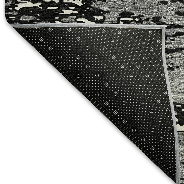 HomeRoots 8' X 10' Black And Ivory Abstract Washable Area Rug - Durable, Stylish, UV Protected for High-Traffic Homes 675208