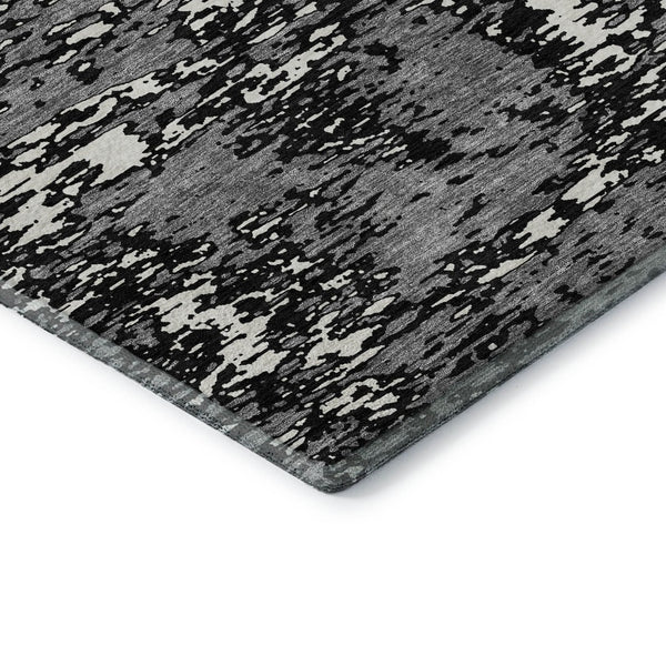 HomeRoots 8' X 10' Black And Ivory Abstract Washable Area Rug - Durable, Stylish, UV Protected for High-Traffic Homes 675208