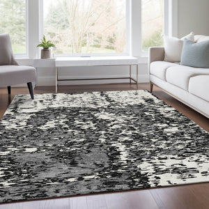 HomeRoots 8' X 10' Black And Ivory Abstract Washable Area Rug - Durable, Stylish, UV Protected for High-Traffic Homes 675208