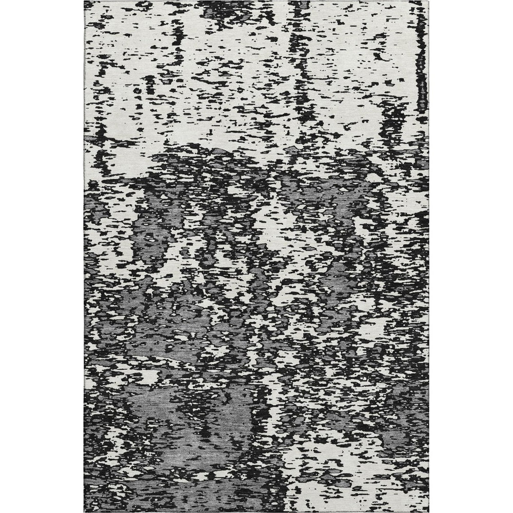 HomeRoots 9' X 12' Black and Ivory Abstract Washable Area Rug - Modern Design with UV Protection & Easy Care 675209