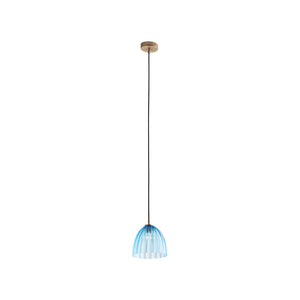 Wildwood Caterina Mouth-Blown Aqua Pendant Light With Rippled Dome, Antique Brass Accents, Italian Craftsmanship 67521