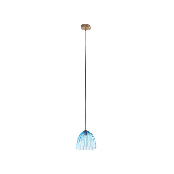 Wildwood Caterina Mouth-Blown Aqua Pendant Light With Rippled Dome, Antique Brass Accents, Italian Craftsmanship 67521