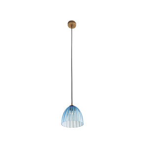 Wildwood Caterina Mouth-Blown Aqua Pendant Light With Rippled Dome, Antique Brass Accents, Italian Craftsmanship 67521