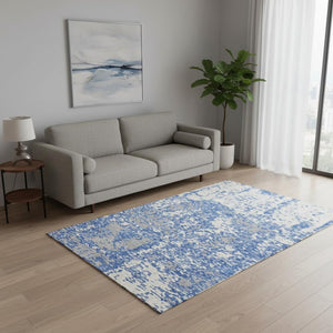 HomeRoots 5' X 8' Blue And Ivory Abstract Area Rug - Washable, UV Protected, Stylish & Durable for Any Room 675212