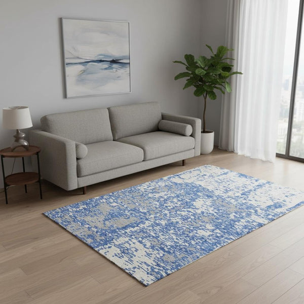 HomeRoots 5' X 8' Blue And Ivory Abstract Area Rug - Washable, UV Protected, Stylish & Durable for Any Room 675212