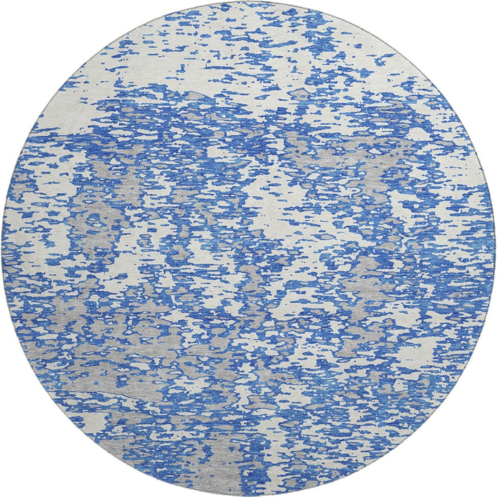 HomeRoots 8' Blue and Ivory Abstract Round Rug – Washable, UV Protected, Stylish for Busy Homes & Kids 675213
