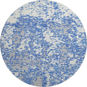 HomeRoots 8' Blue and Ivory Abstract Round Rug – Washable, UV Protected, Stylish for Busy Homes & Kids 675213
