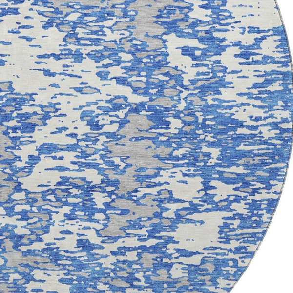HomeRoots 8' Blue and Ivory Abstract Round Rug – Washable, UV Protected, Stylish for Busy Homes & Kids 675213