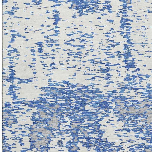 HomeRoots 8' X 10' Stylish Blue & Ivory Abstract Washable Area Rug with UV Protection for Modern Homes 675214