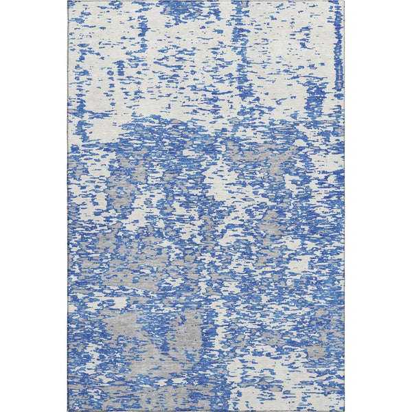HomeRoots 9' X 12' Blue and Ivory Abstract Washable Area Rug - Durable, UV-Protected, Stylish for Any Room 675215