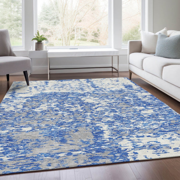 HomeRoots 10' X 14' Blue And Ivory Abstract Washable Area Rug - Durable, Stain-Resistant, UV Protected Design 675216