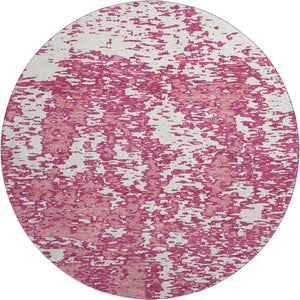 HomeRoots 8' Blush and Ivory Abstract Washable Round Rug - Stylish, Stain-Resistant with UV Protection! 675219