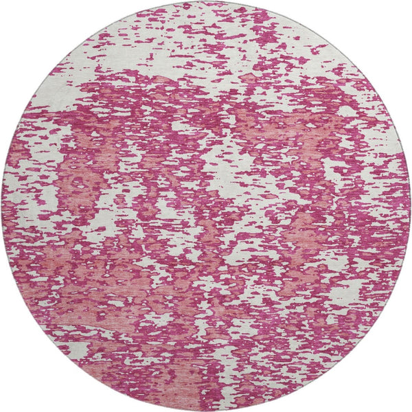 HomeRoots 8' Blush and Ivory Abstract Washable Round Rug - Stylish, Stain-Resistant with UV Protection! 675219