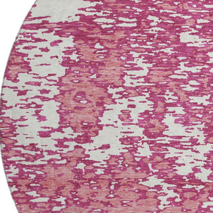 HomeRoots 8' Blush and Ivory Abstract Washable Round Rug - Stylish, Stain-Resistant with UV Protection! 675219