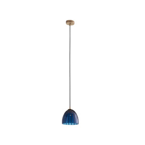 Wildwood Caterina Hand-Blown Aubergine Pendant Light With Fluted Dome And Antique Brass Accent For Dining Spaces Blue 67522