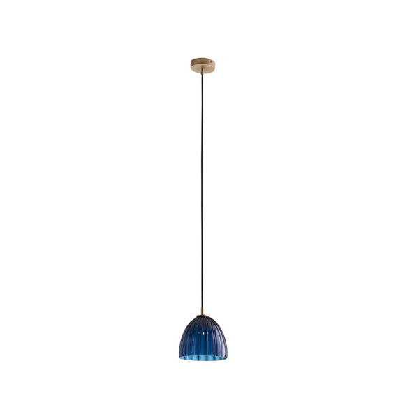 Wildwood Caterina Hand-Blown Aubergine Pendant Light With Fluted Dome And Antique Brass Accent For Dining Spaces Blue 67522