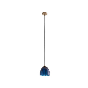 Wildwood Caterina Hand-Blown Aubergine Pendant Light With Fluted Dome And Antique Brass Accent For Dining Spaces Blue 67522